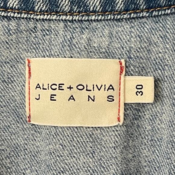 Alice + Olivia Distressed Etha Chambray Denim Jumpsuit - Tie Waist - Blue - 30 - Picture 9 of 12